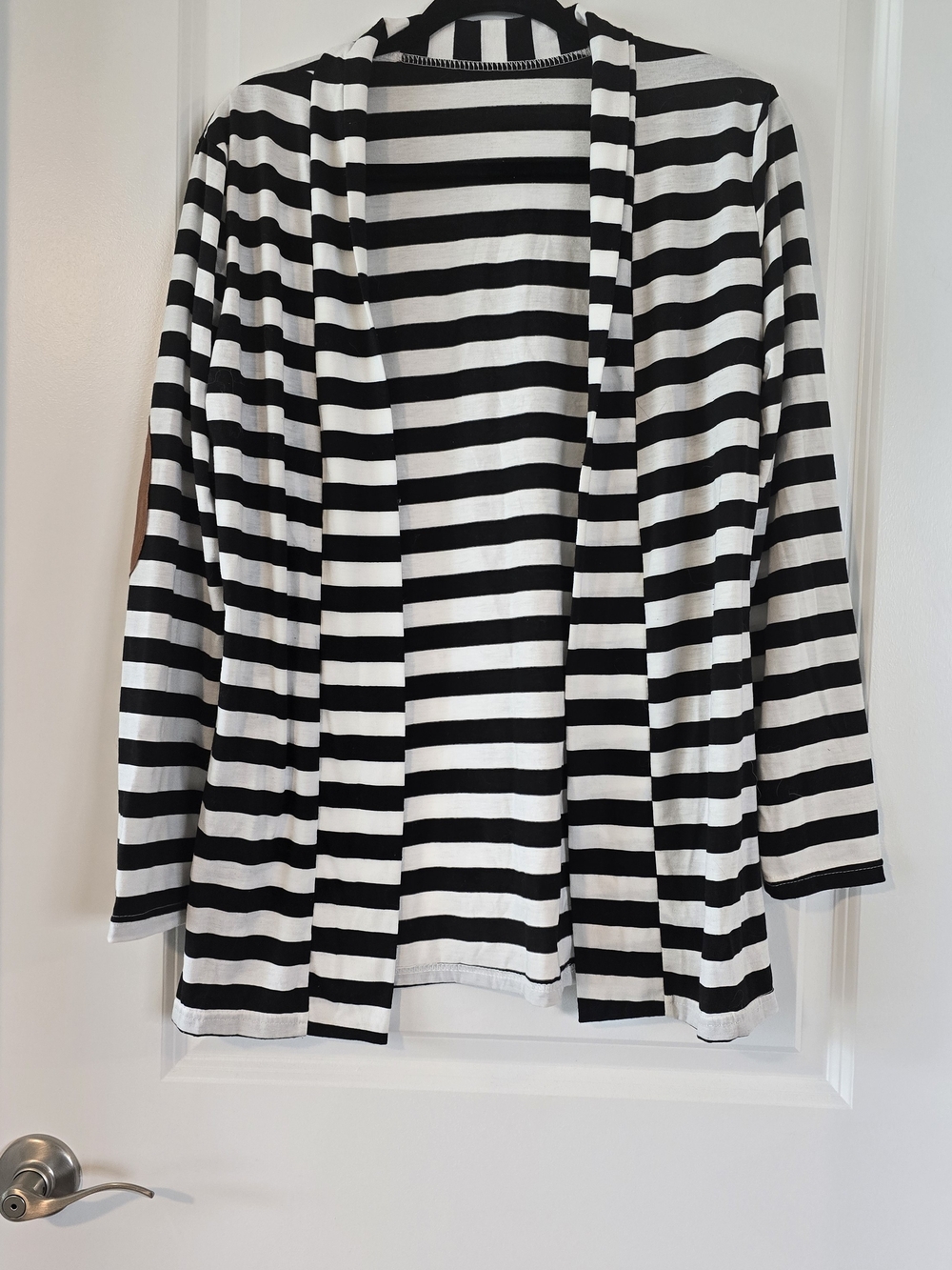 Striped Open-Front Women’s Cardigan Jacket - Black & White